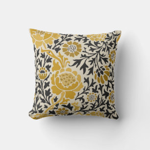 Gelbes und schwarzes Blumendesign im Vintage-Stil Kissen