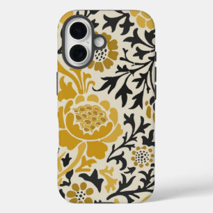 Gelbes und schwarzes Blumenmuster im Vintage-Stil iPhone 16 Hülle