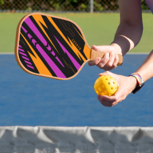 Gelbes und schwarzes Monogramm Lila Sportrahmen Pickleball Schläger