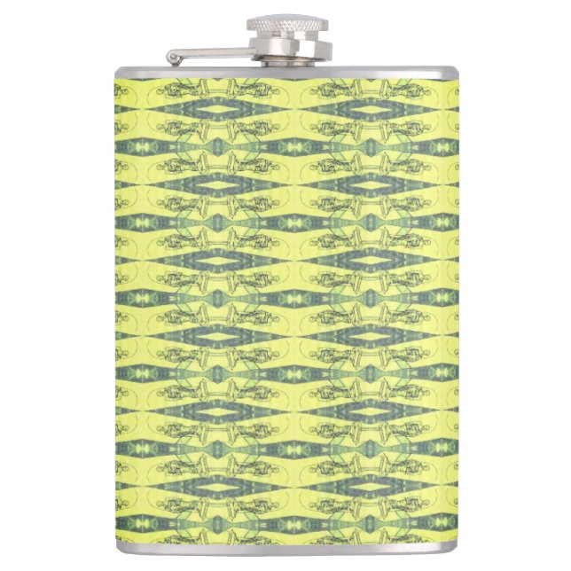 Gelbes und schwarzes Muster Flachmann (Vorderseite)