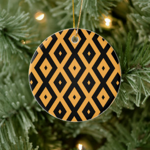 Gelbes und schwarzes Rautenmuster Keramik Ornament