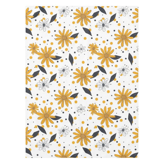 Gelbes und weißes Daisy-Muster mit dunklen Blätter Tischdecke (Vorderseite)