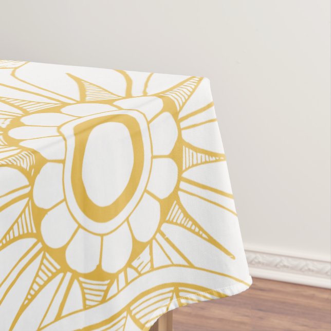 Gelbes Vintages blumengeschmücktes Medallion-Muste Tischdecke (Beispiel)