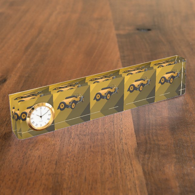 Gelbes Vintages Cabrio, Namenschild Namensplakette (Seite)