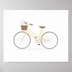 Gelbes Vintages Fahrrad mit Korbplakat Poster