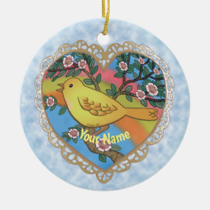 Gelbes Vogelherz-individuelle Name Keramik Ornament