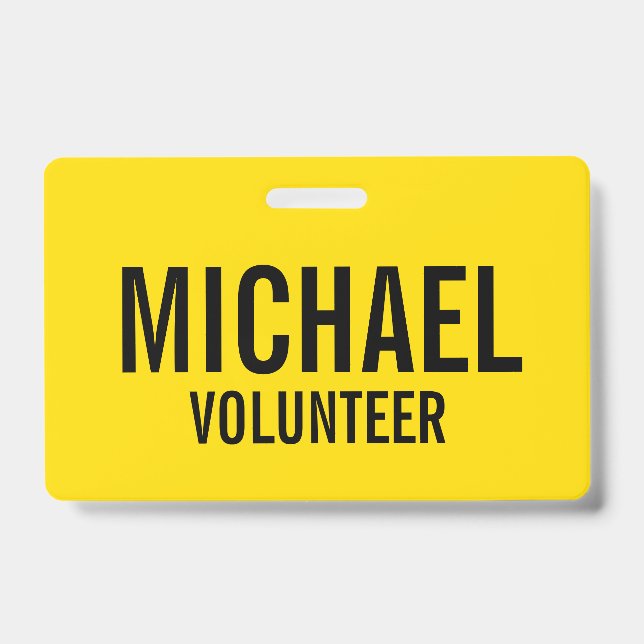 Gelbes Volunteer Abzeichen mit Individuelle Name Ausweis (Vorderseite)