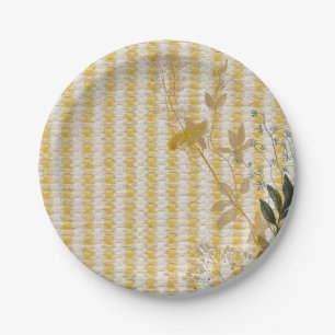 Gelbes weißer Streifen Floral Gingham Kariert Baue Pappteller