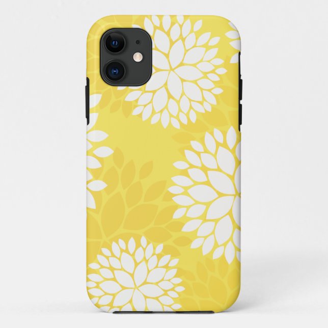 Gelbes weißes Blumenmonogramm Case-Mate iPhone Hülle (Rückseite)