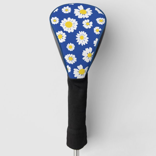 Gelbes weißes Daisy-Blume Blumenmuster auf blau Golf Headcover (Vorderseite)