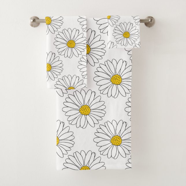 Gelbes weißes Daisy-Muster Badhandtuch Set (Insitu)