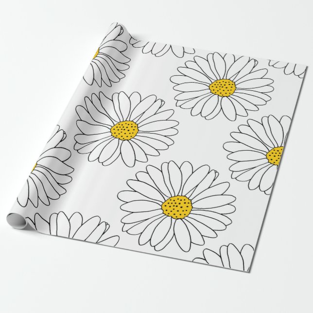 Gelbes weißes Daisy-Muster Geschenkpapier (Ungerollt)