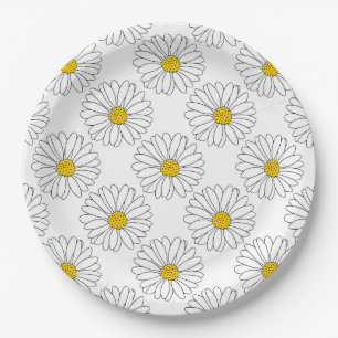 Gelbes weißes Daisy-Muster Pappteller