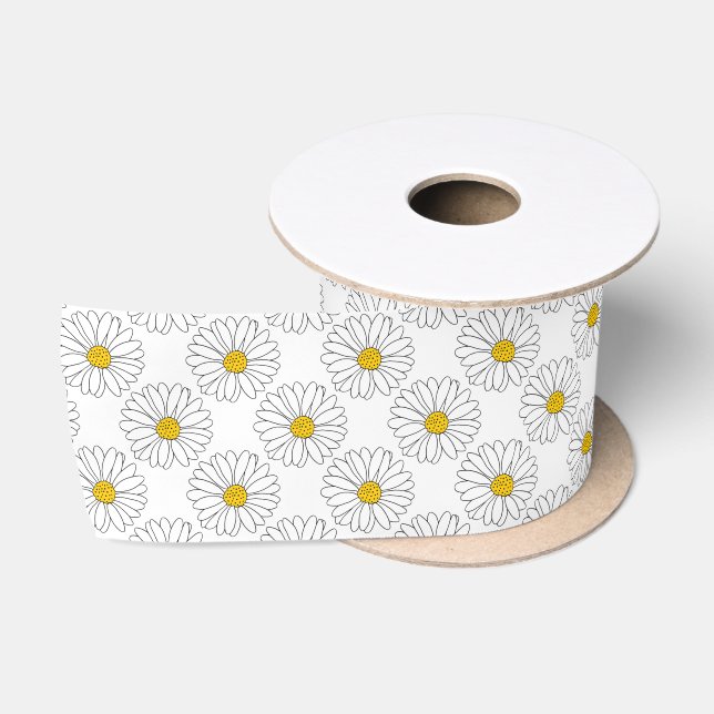 Gelbes weißes Daisy-Muster Satinband (Spule)