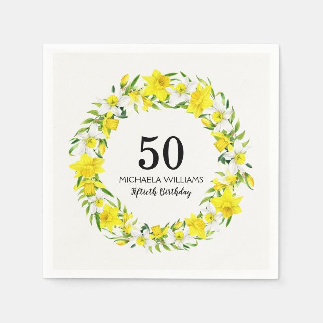 Gelbes weißes Nadelkraut 50. Geburtstag Serviette (Vorderseite)