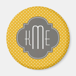 Gelbes weißes Polka-Dosen Quatrefolienmonogramm Magnet