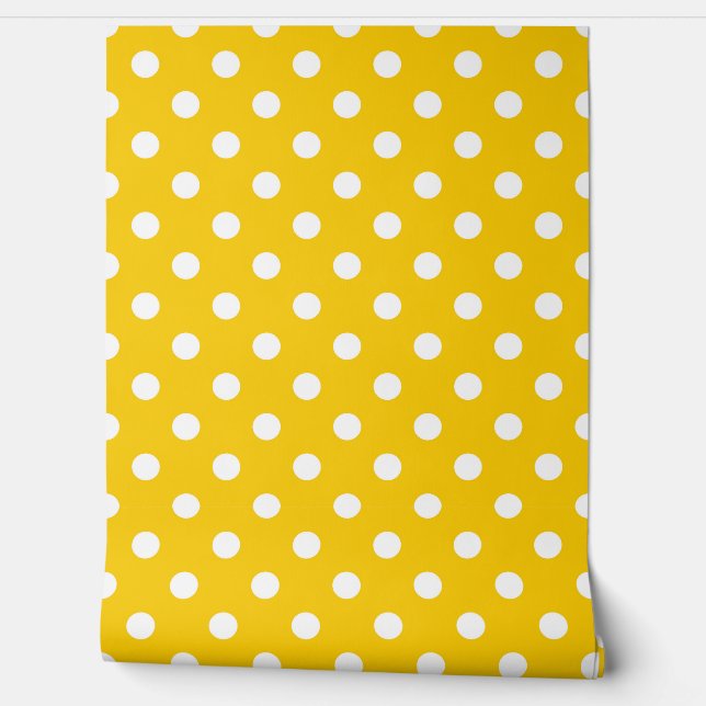 Gelbes weißes Polka Dots Muster Wanddekor Tapete (Abrollen)