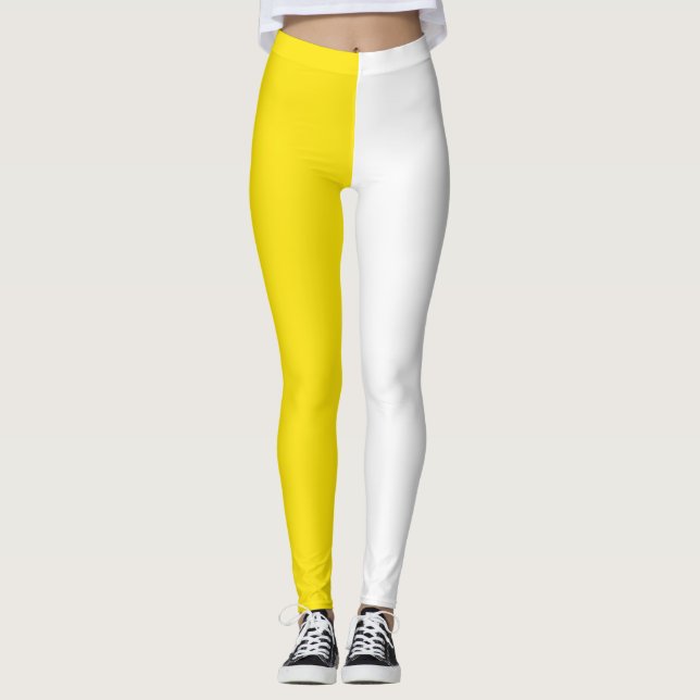Gelbes weißes, zweiteiliges Design Leggings (Vorderseite)