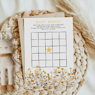 Gelbes Wildblumen Boho Baby Shower Bingo Spiel Einladung