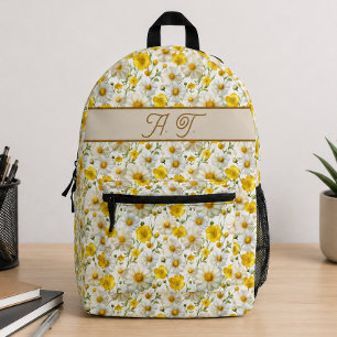 Gelbes Wildblumen-Muster Monogramm Name Bedruckter Rucksack
