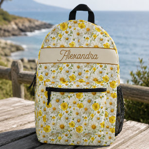 Gelbes Wildblumen-Muster Monogramm Name Bedruckter Rucksack