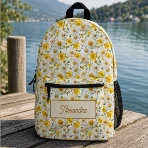 Gelbes Wildblumen-Muster-Monogramm-Name Bedruckter Rucksack