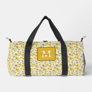 Gelbes Wildblumen-Muster Monogramm Name Duffle Bag