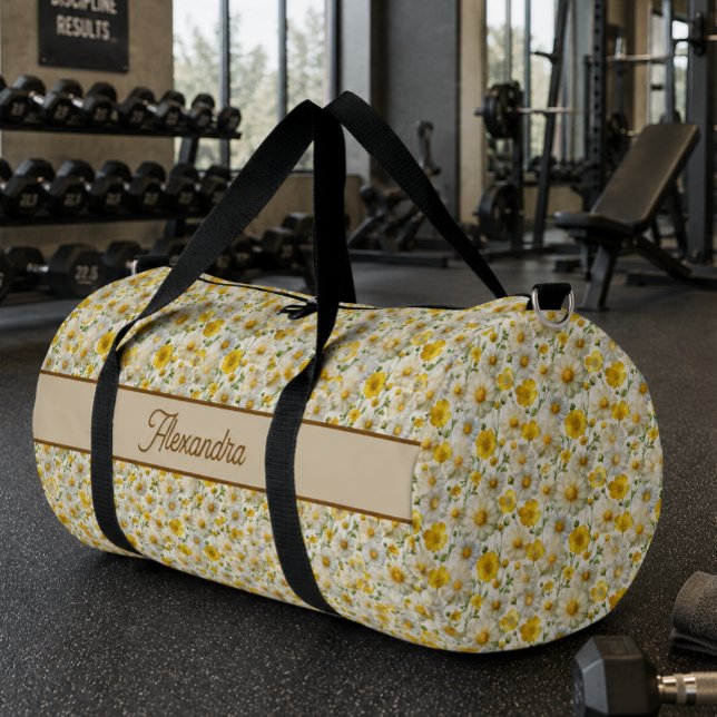Gelbes Wildblumen-Muster Monogramm Name Duffle Bag (Von Creator hochgeladen)