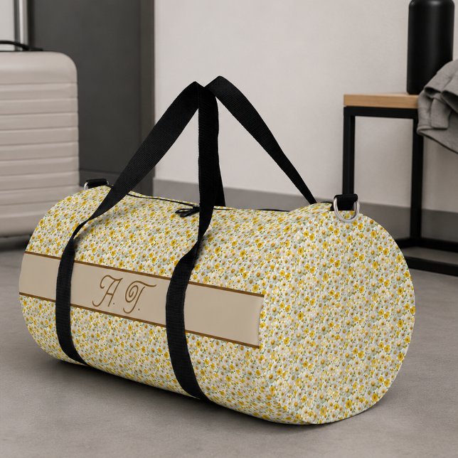 Gelbes Wildblumen-Muster-Monogramm-Name Duffle Bag (Von Creator hochgeladen)