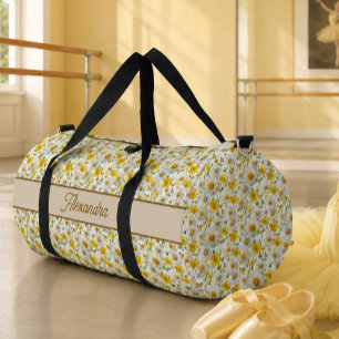 Gelbes Wildblumen-Muster Monogramm Name Duffle Bag