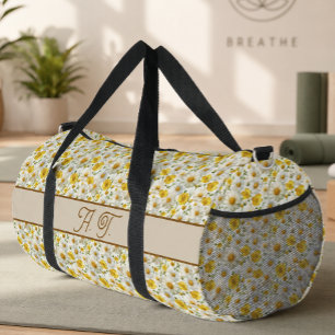 Gelbes Wildblumen-Muster-Monogramm-Name Duffle Bag