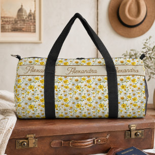 Gelbes Wildblumen-Muster-Monogramm-Name Duffle Bag