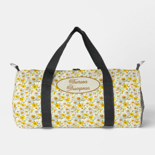 Gelbes Wildblumen-Muster Monogramm Name Duffle Bag