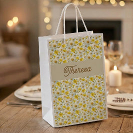 Gelbes Wildblumen-Muster Monogramm Name Kleine Geschenktüte
