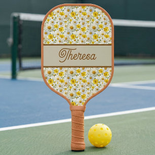 Gelbes Wildblumen-Muster-Monogramm-Name Pickleball Schläger
