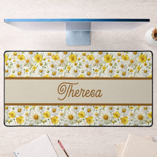 Gelbes Wildblumen-Muster Monogramm Name Schreibtischunterlage