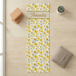 Gelbes Wildblumenmuster-Monogramm-Name Yogamatte