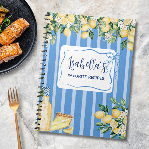 Gelbes Zitronenfrucht- und Blaue Streifen Rezept J Notizblock