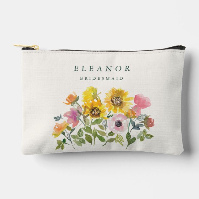 Gelbfarbenes Sonnenblumengeschenk für Bridmaid Zubehörtasche (Vorderseite)