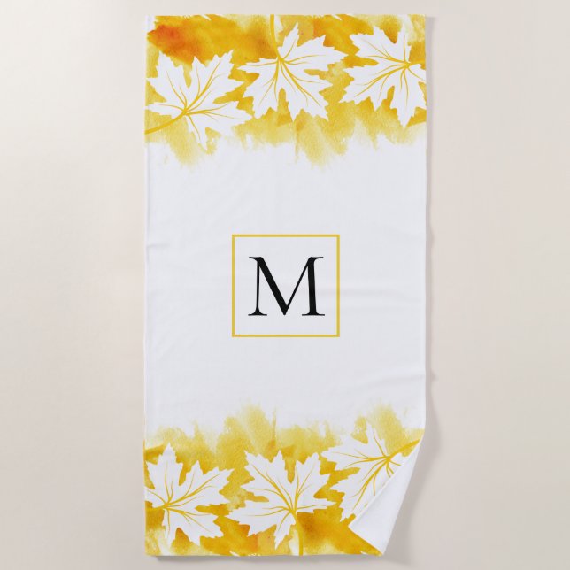 Gelbfärbung des Ahornblattes, monogramm Strandtuch (Vorderseite)