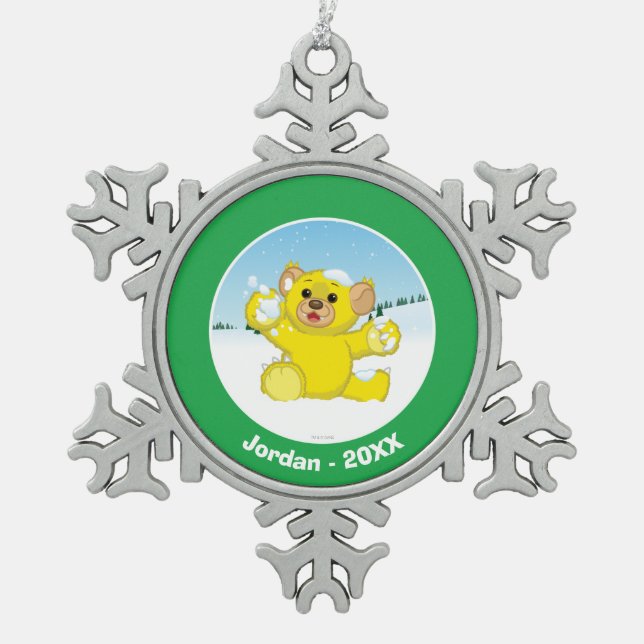 Gelbflaume Schneeflocken Zinn-Ornament (Vorderseite)