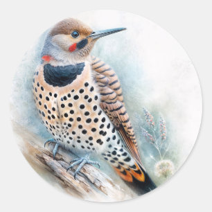 Gelbfleckiger Buntspecht-Gelbhammer-Aquarell Runder Aufkleber