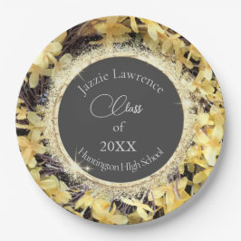 Gelbflorenglitterie Abschluss Personalisiert Pappteller