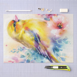 Gelbflossen-Stieglitz-Blumen-Aquarell-Vogel Seidenpapier