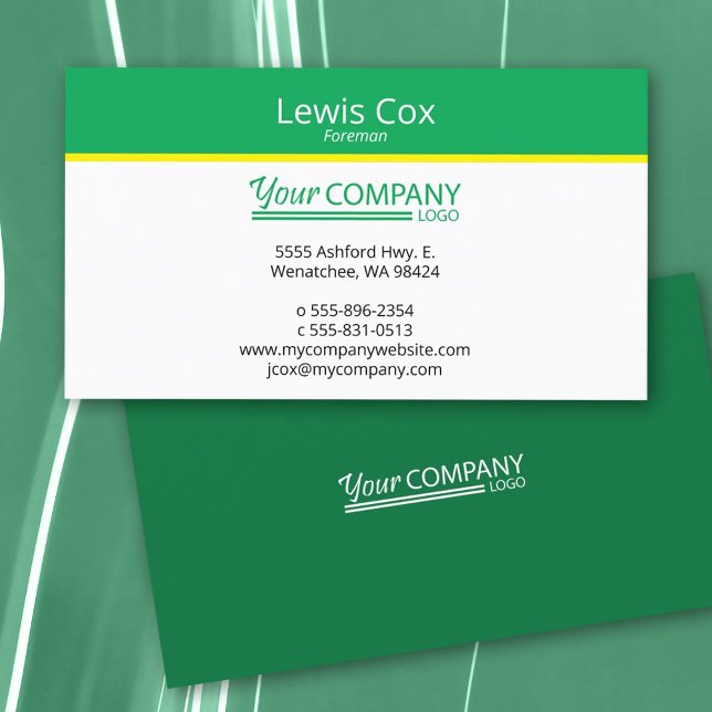 Gelbgelb Minimalistisch, Beruflich einfach Visitenkarte (bright primary green, yellow minimalist simple business card, for construction, engineering, builder)