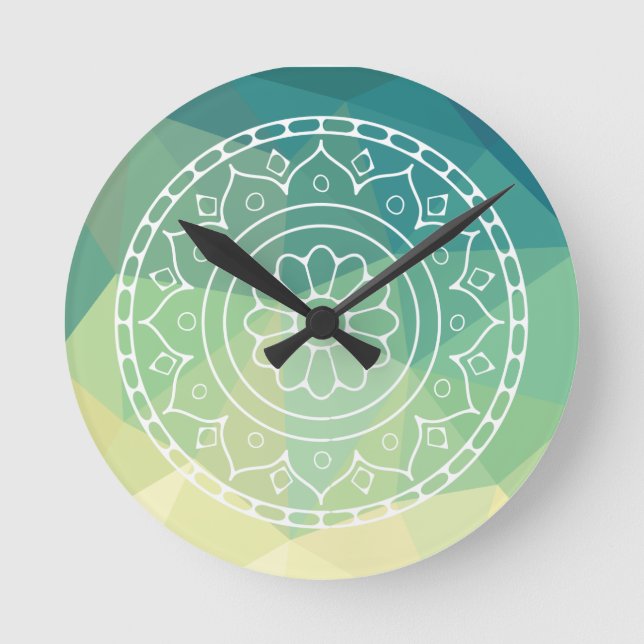 Gelbgelbe Mandala Inspiration Harmonie Blume Runde Wanduhr (Vorderseite)