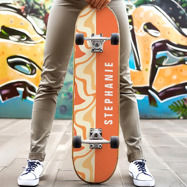 Gelbgelbe Retro Moderner Abstrakter Marmorwirbel Skateboard (Von Creator hochgeladen)
