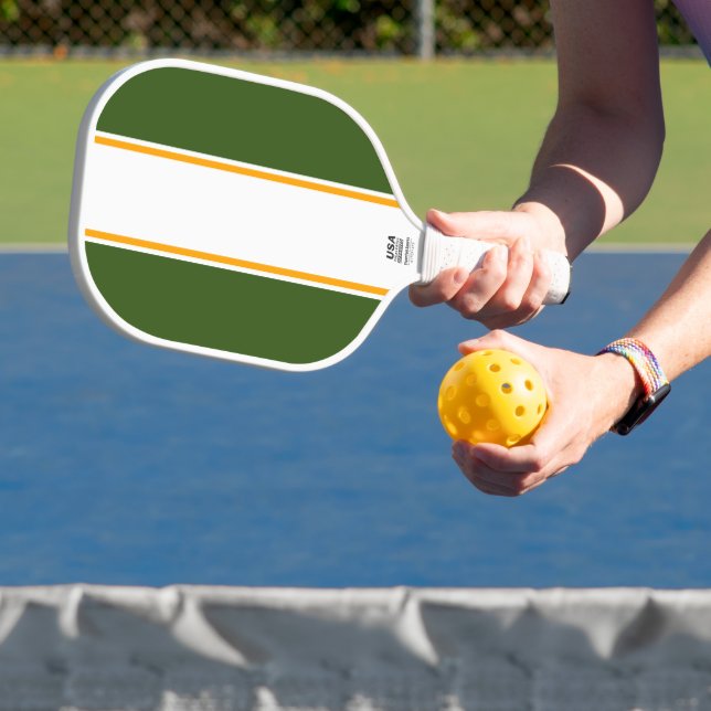 Gelbgelbe Streifen in vertikaler Waldgrün Pickleball Schläger (InSitu)