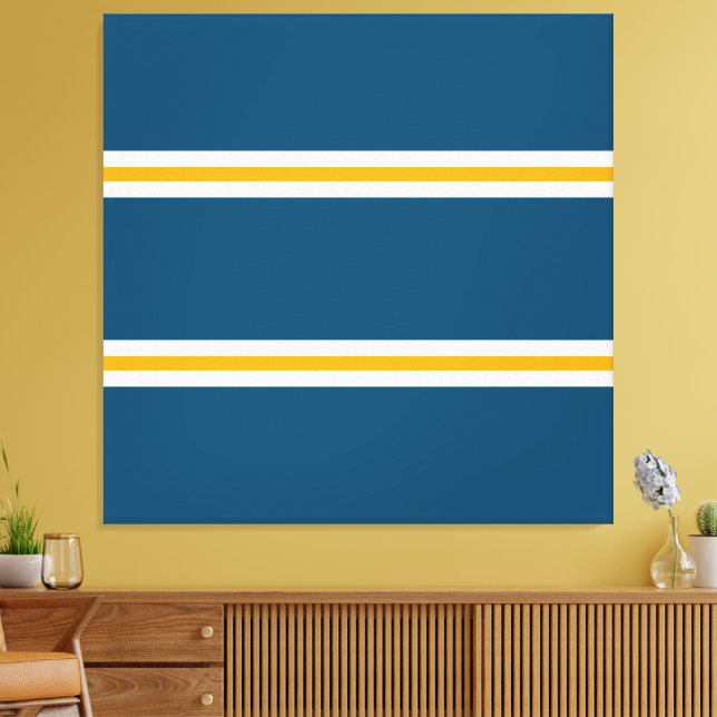 Gelbgelbe, weiße Streifen auf Ocean Blue Leinwanddruck (Insitu (Wohnzimmer))