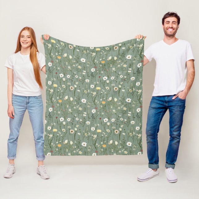 Gelbgelbe Wildblumen von Sage Green Boho Fleecedecke (Beispiel)